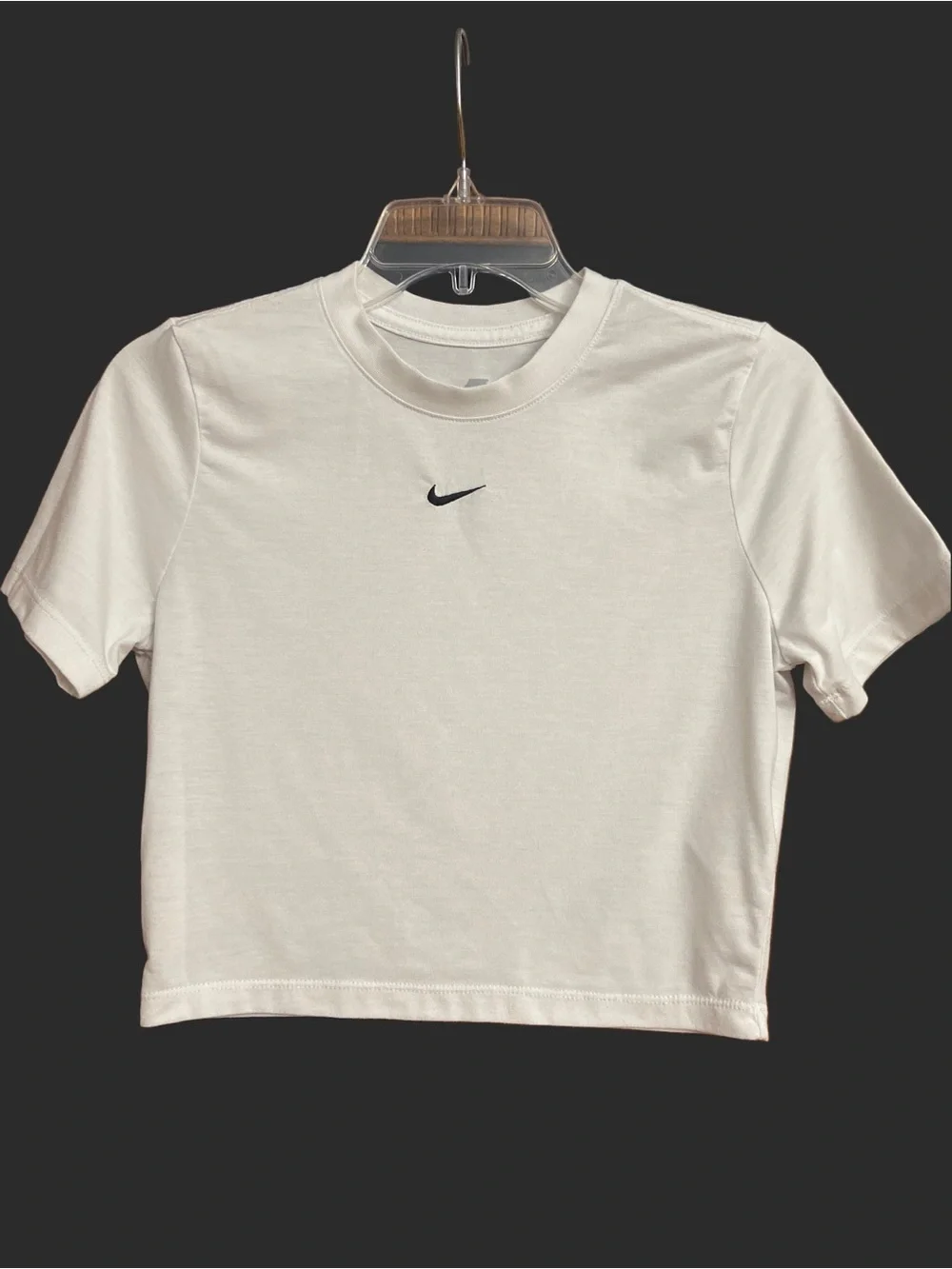 Nike Women’s White Cropped Crew Tee with Black Swoosh - Picture 6 of 9